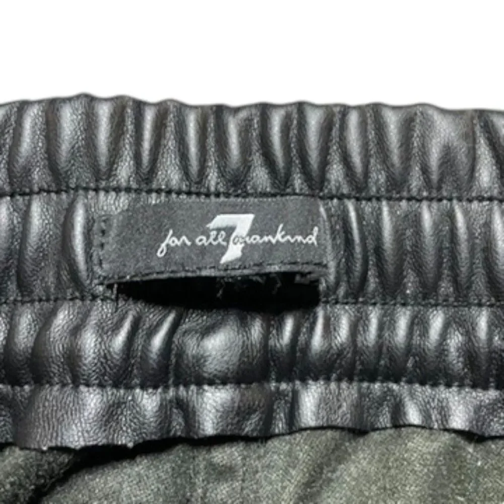 7 For All Mankind Vegan Faux Leather Cargo Pants Size Large Black High Rise EUC